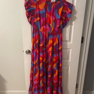 Vibrant Swirl Print Maxi Dress